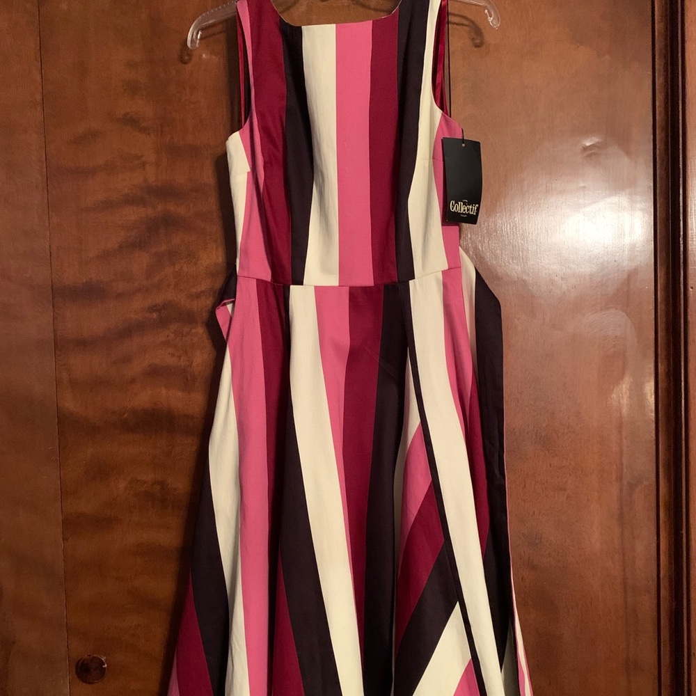 NWT COLLECTIF-Bubble Gum Striped Frances Dress-XS